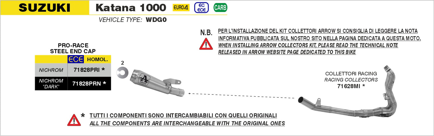 Suzuki KATANA 1000 2019-2020 Arrow udstødning. Slip-on udstødninger, komplette udstødninger, manifold/forrør. Find det hos Pitboxen.dk
