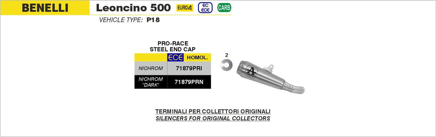 Benelli Leoncino 500 2017-2020 Arrow udstødning. Slip-on udstødninger, komplette udstødninger, manifold/forrør. Find det hos Pitboxen.dk