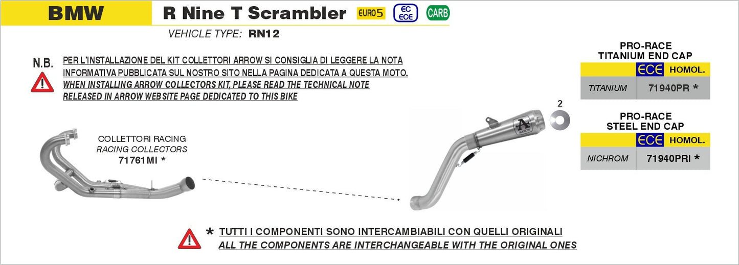 BMW R Nine T Scrambler 2021-2024 Arrow udstødning. Slip-on udstødninger, komplette udstødninger, manifold/forrør. Find det hos Pitboxen.dk