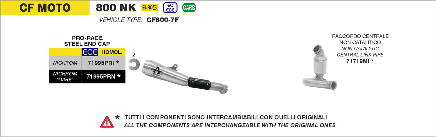 CF Moto 800 NK 2023-2025 Arrow udstødning. Slip-on udstødninger, komplette udstødninger, manifold/forrør. Find det hos Pitboxen.dk