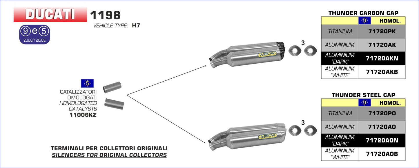 Ducati 1198 2009-2012 Arrow udstødning. Slip-on udstødninger, komplette udstødninger, manifold/forrør. Find det hos Pitboxen.dk