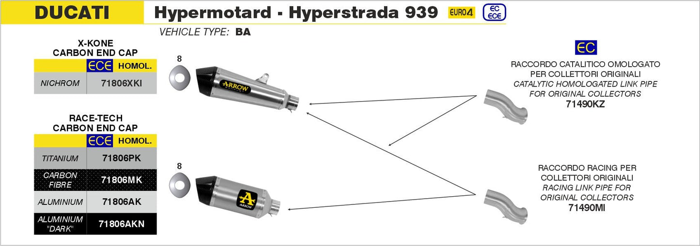 Ducati Hypermotard / Hyperstrada 2016-2018 Arrow udstødning. Slip-on udstødninger, komplette udstødninger, manifold/forrør. Find det hos Pitboxen.dk