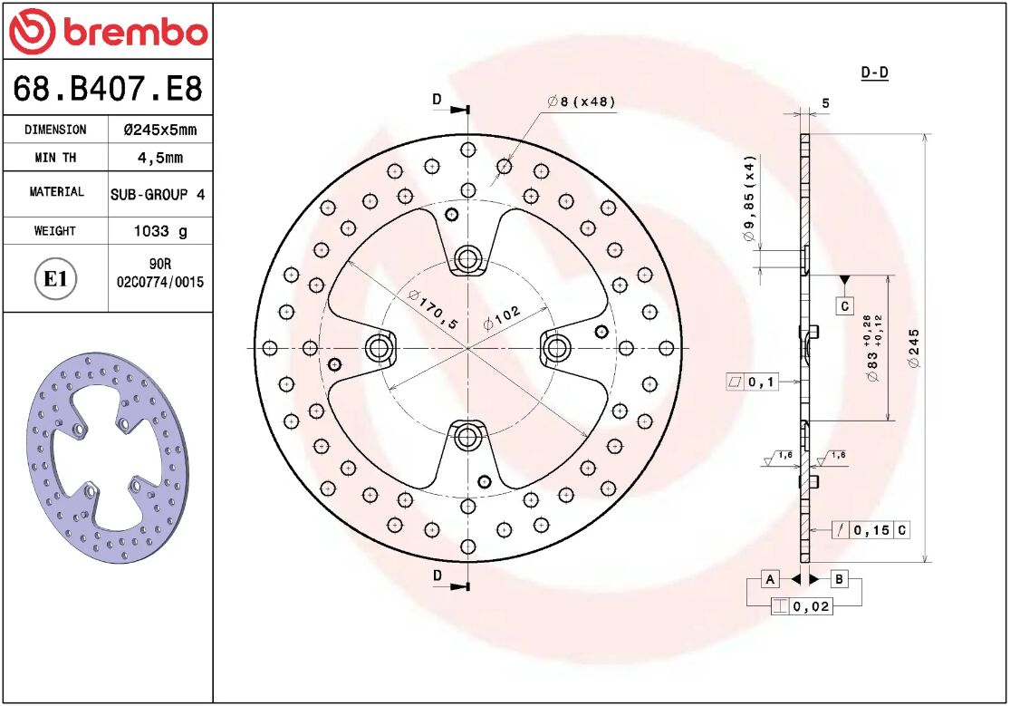 Ducati PANIGALE V4 1100 18 - 23 m.fl. bremseskive bag, ORO fast - Brembo - Pitboxen.dk