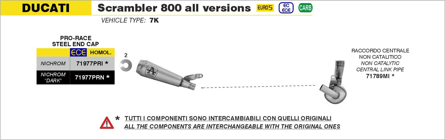 Ducati Scrambler 800 2023-2024 Arrow udstødning. Slip-on udstødninger, komplette udstødninger, manifold/forrør. Find det hos Pitboxen.dk