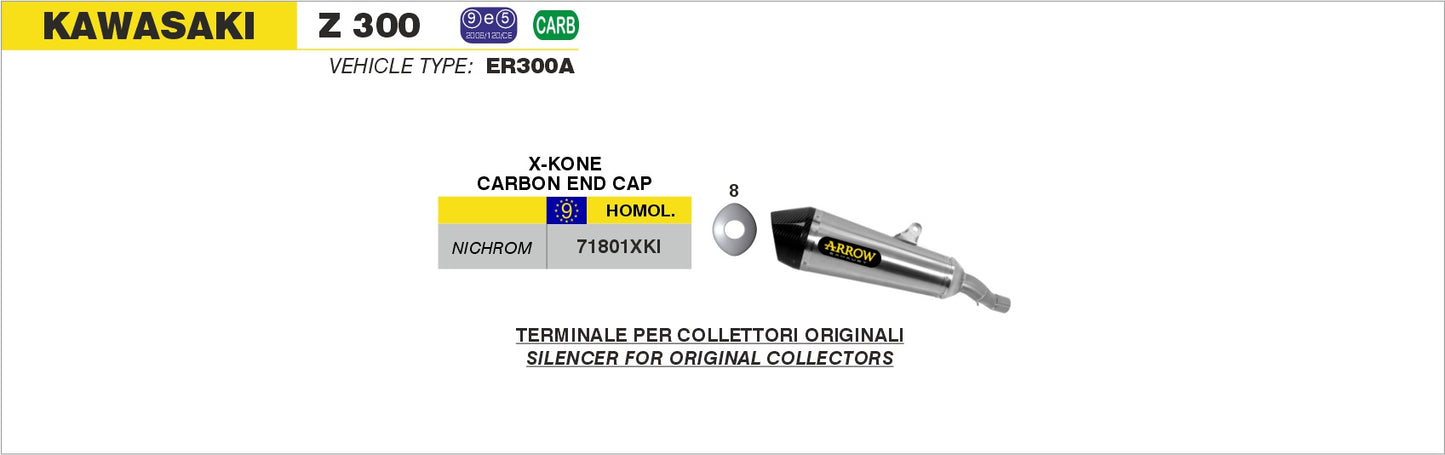 Kawasaki Z 300 2015-2016 Arrow udstødning. Slip-on udstødninger, komplette udstødninger, manifold/forrør. Find det hos Pitboxen.dk