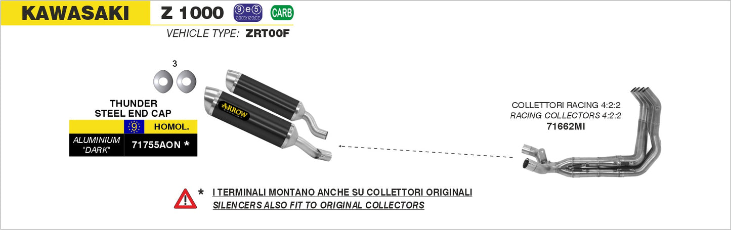 Kawasaki Z 1000 2014-2016 Arrow udstødning. Slip-on udstødninger, komplette udstødninger, manifold/forrør. Find det hos Pitboxen.dk