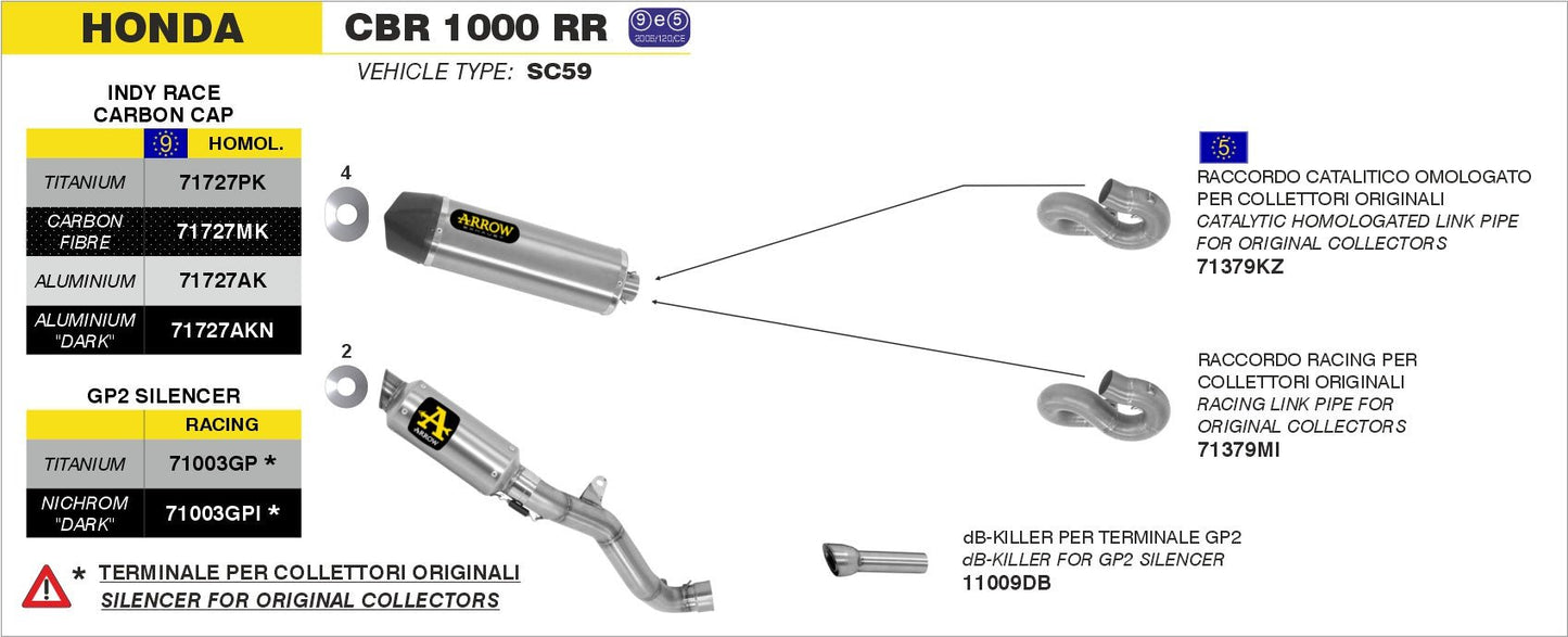 Honda CBR 1000 RR 2012-2013 Arrow udstødning. Slip-on udstødninger, komplette udstødninger, manifold/forrør. Find det hos Pitboxen.dk