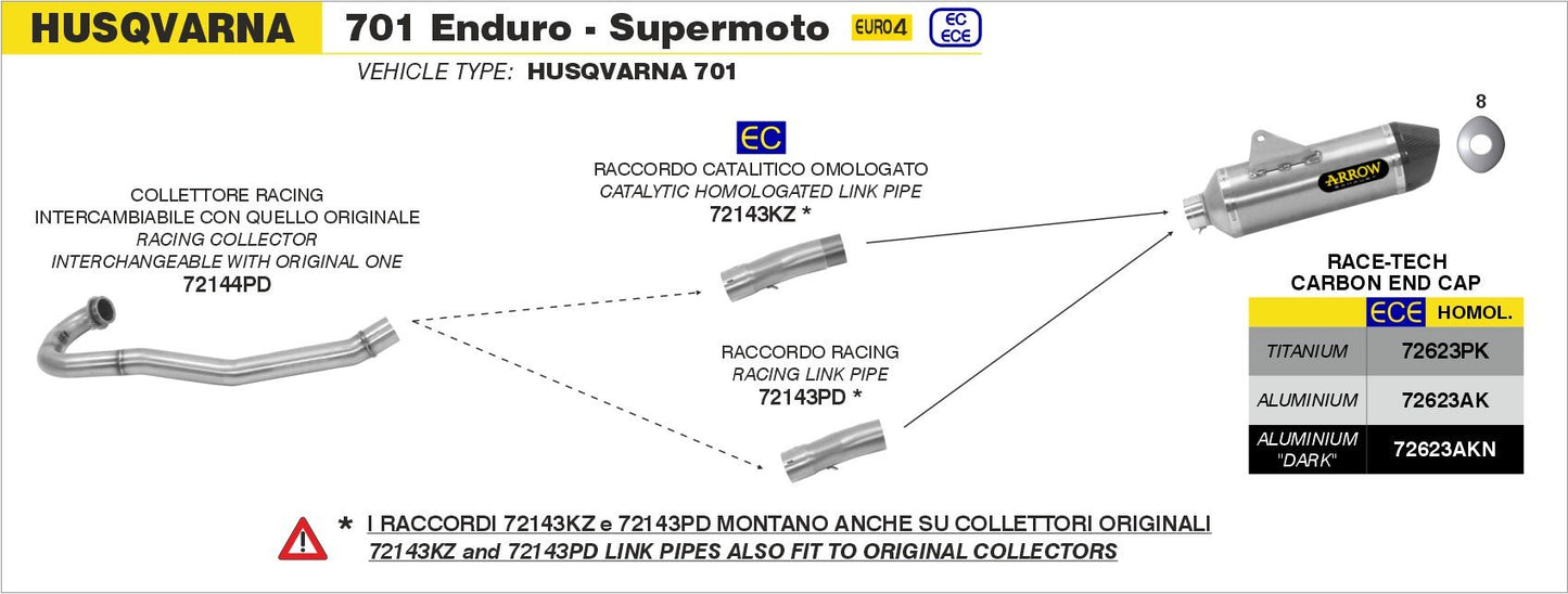 Husqvarna 701 Enduro/Supermoto 2017-2020 Arrow udstødning. Slip-on udstødninger, komplette udstødninger, manifold/forrør. Find det hos Pitboxen.dk