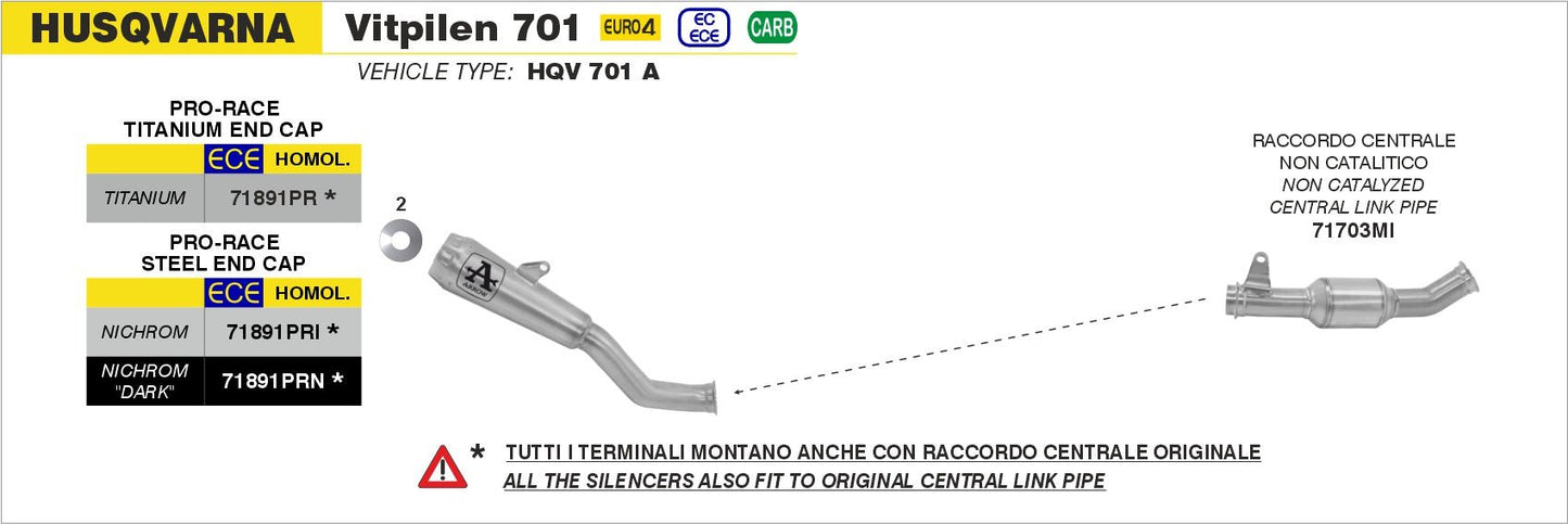 Husqvarna Vitpilen 701 2018-2019 Arrow udstødning. Slip-on udstødninger, komplette udstødninger, manifold/forrør. Find det hos Pitboxen.dk