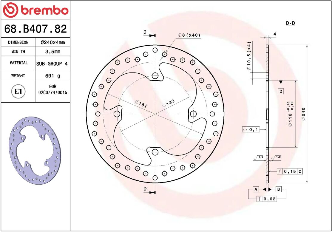 Kawasaki KLX 450 R 08 - 20 m.fl. bremseskive bag, ORO fast - Brembo - Pitboxen.dk
