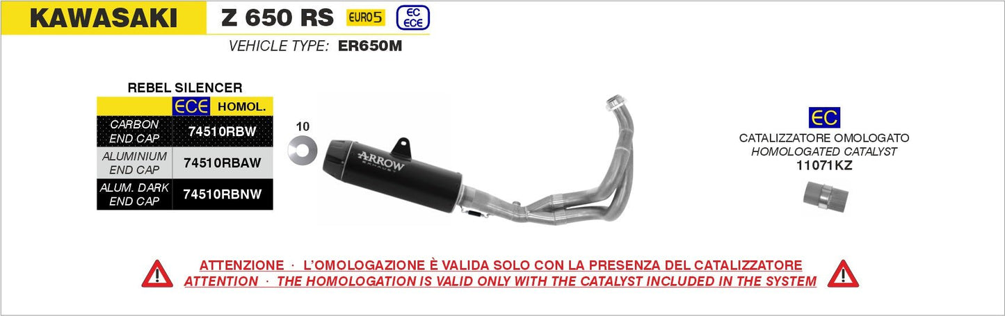 Kawasaki Z 650 RS 2021-2024 Arrow udstødning. Slip-on udstødninger, komplette udstødninger, manifold/forrør. Find det hos Pitboxen.dk