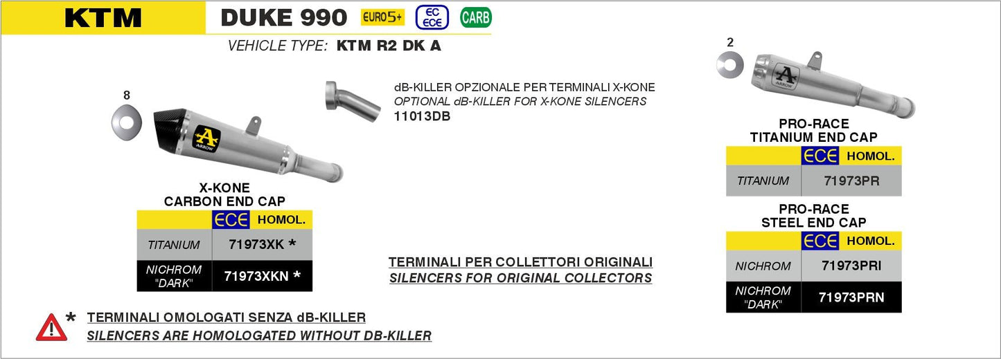 KTM DUKE 990 2024-2025 Arrow udstødning. Slip-on udstødninger, komplette udstødninger, manifold/forrør. Find det hos Pitboxen.dk