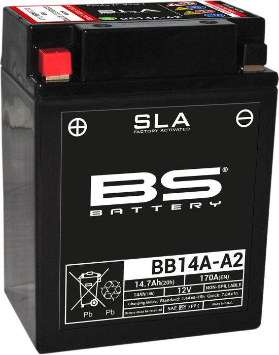 Motorcykelbatteri BS BB14A - A2 SLA (vedligeholdelsesfrit) - Pitboxen.dk