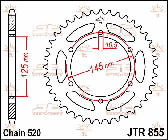 Sort stål bagkædehjul 45T 520 - JTR855.45 - JT Sprockets - Pitboxen.dk