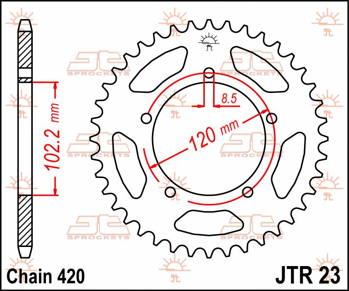 stål bagkædehjul 47T 420 - JTR23.47 - JT Sprockets - Pitboxen.dk