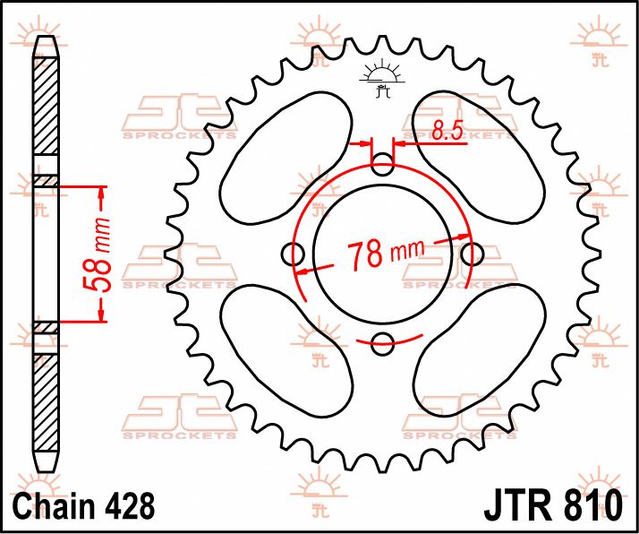 stål bagkædehjul 48T 428 - JTR810.48 - JT Sprockets - Pitboxen.dk