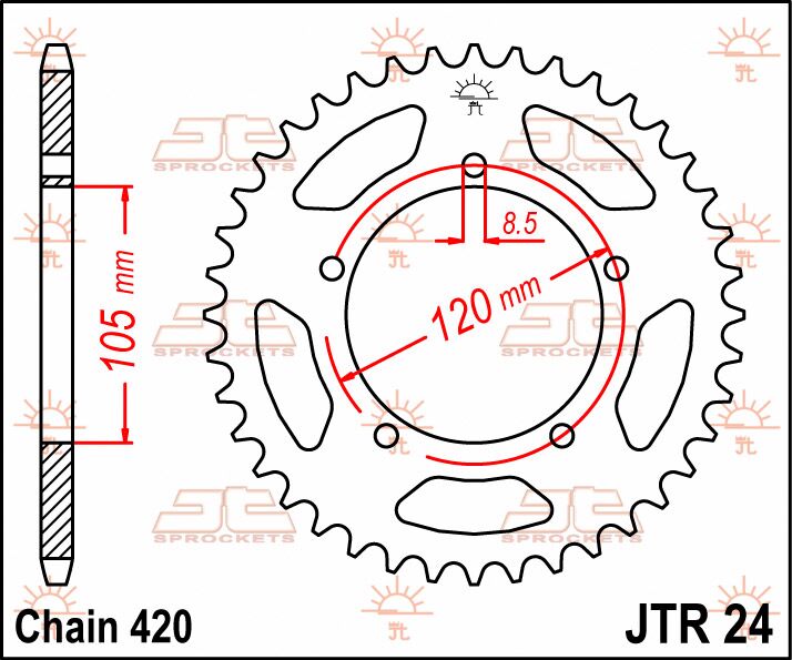 stål bagkædehjul 50T 420 - JTR24.50 - JT Sprockets - Pitboxen.dk