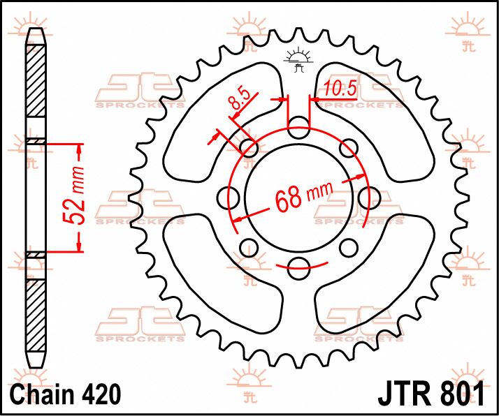 stål bagkædehjul 51T 420 - JTR801.51 - JT Sprockets - Pitboxen.dk