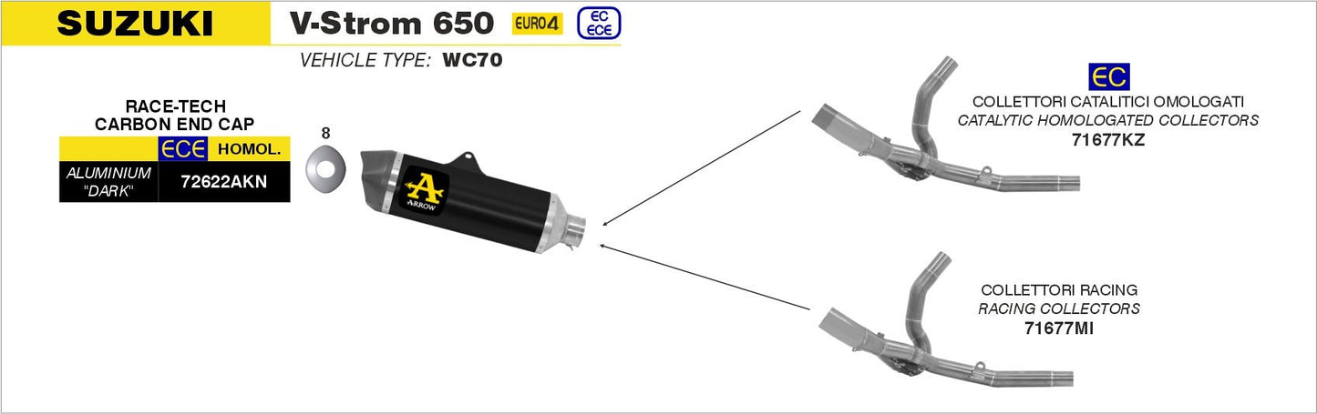Suzuki V-STROM 650 2017-2020 Arrow udstødning. Slip-on udstødninger, komplette udstødninger, manifold/forrør. Find det hos Pitboxen.dk