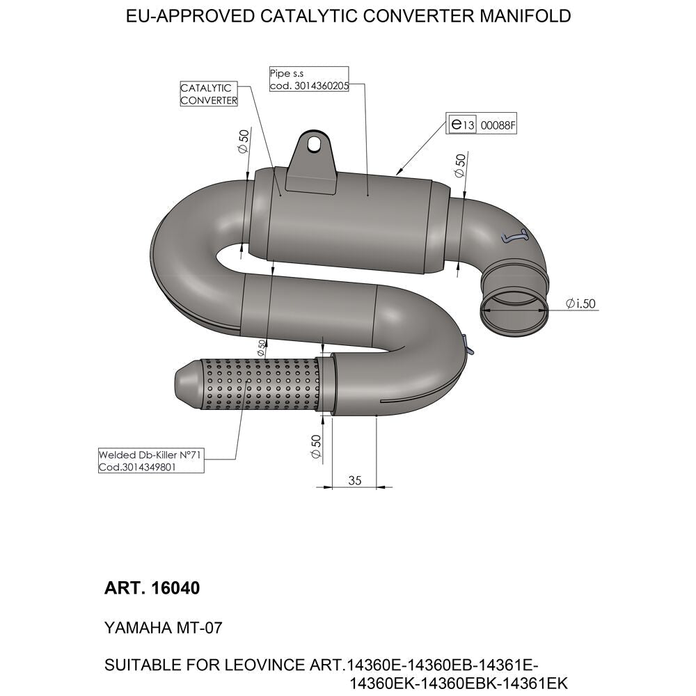 Yamaha MT - 07 21 - 24 Manifold med Kat - LeoVince - Pitboxen.dk