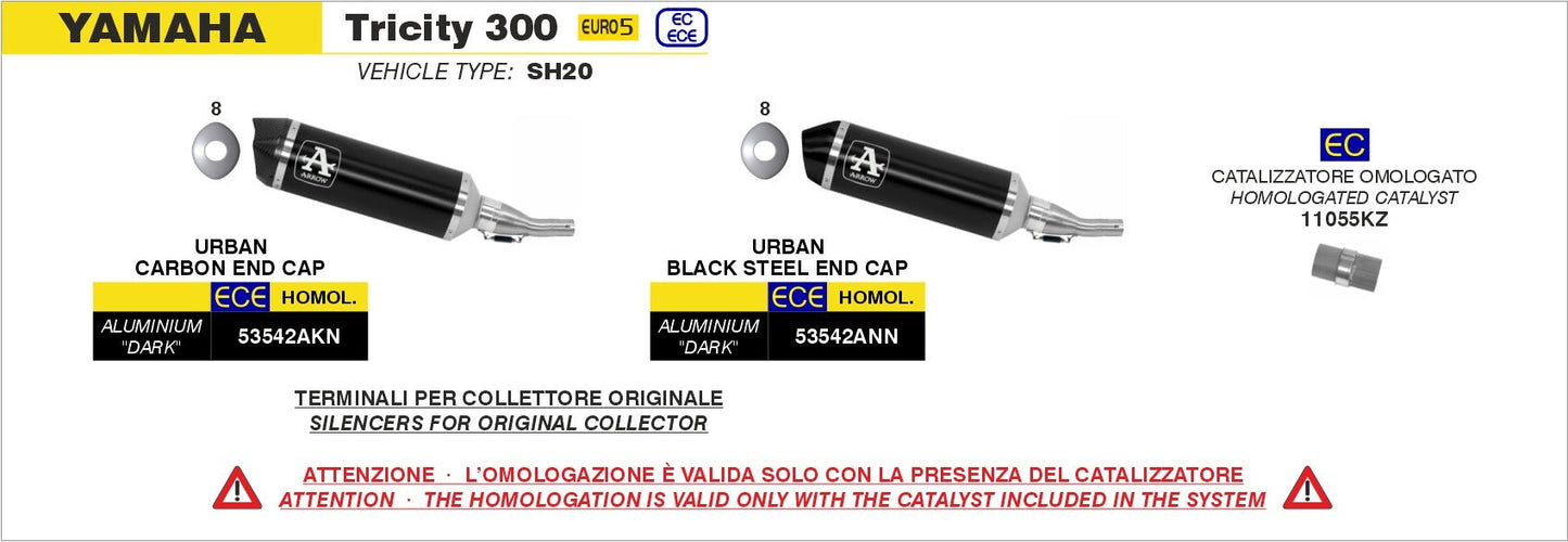 Yamaha Tricity 300 2021-2024 Arrow udstødning. Slip-on udstødninger, komplette udstødninger, manifold/forrør. Find det hos Pitboxen.dk