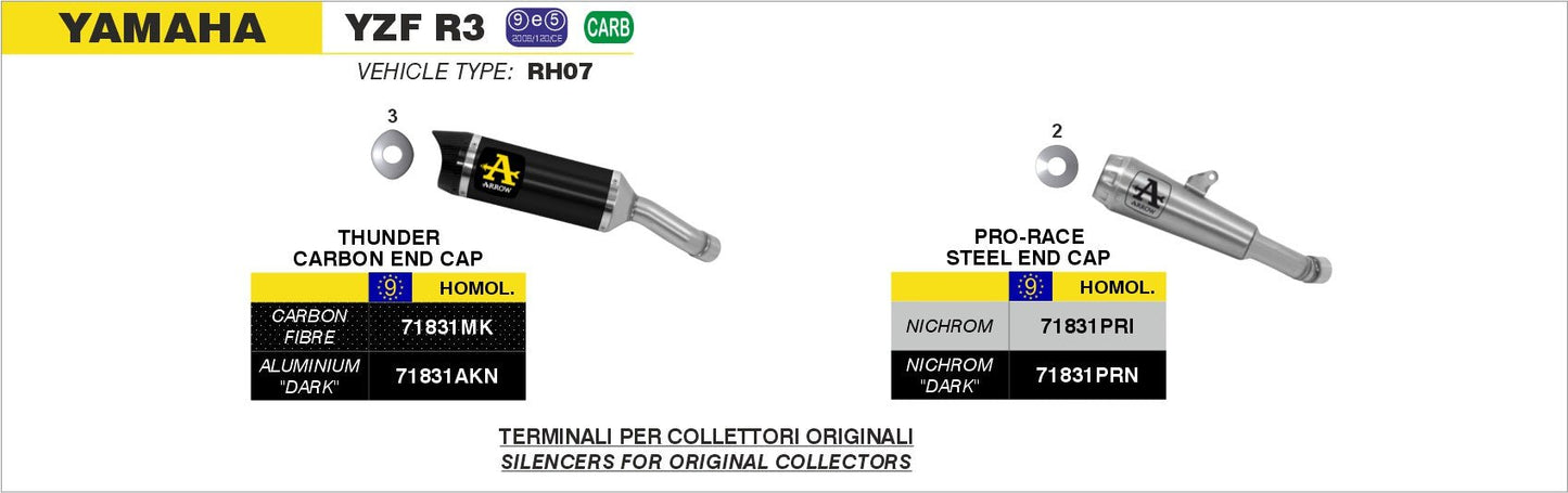 Yamaha YZF R3 2015-2017 Arrow udstødning. Slip-on udstødninger, komplette udstødninger, manifold/forrør. Find det hos Pitboxen.dk