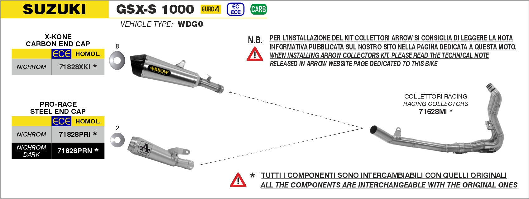 Suzuki GSX-S 1000 / 1000 F 2017-2020 Arrow udstødning. Slip-on udstødninger, komplette udstødninger, manifold/forrør. Find det hos Pitboxen.dk