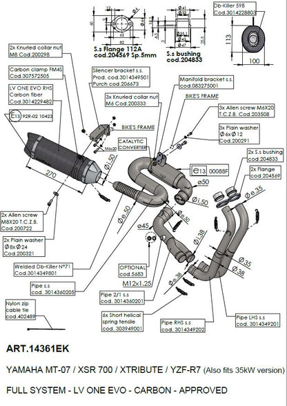 Yamaha YZF-R7 / XSR700 / MT-07 21-25 Full system - LeoVince LV-1 Evo Carbon