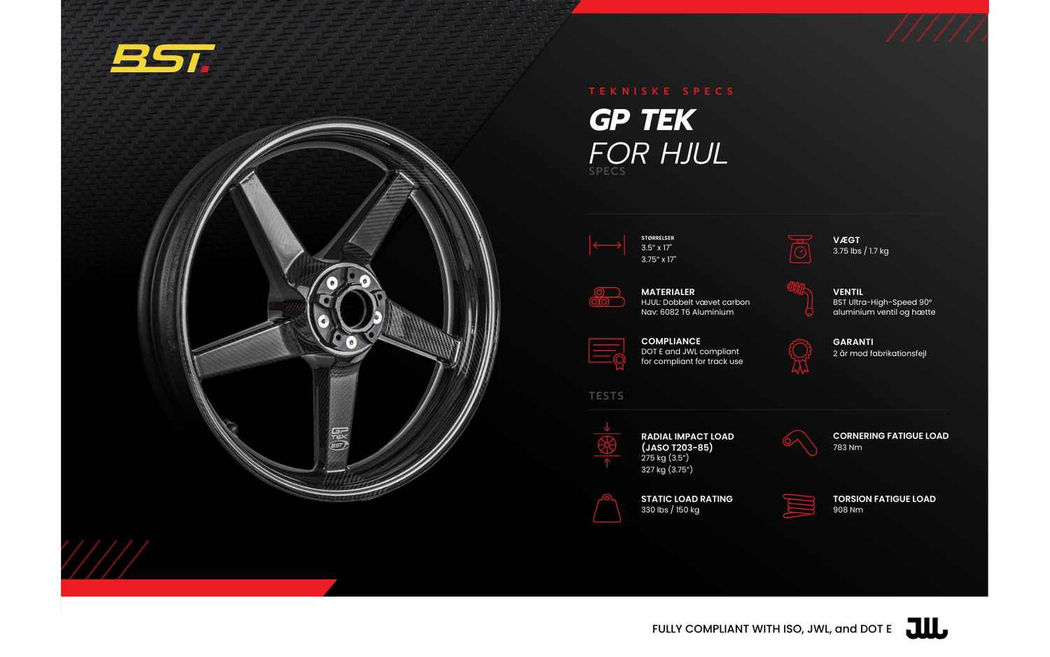 BST GP Tek Forhjul til Yamaha YZF-R1 / R1M (2015 - 2021) - 3.5" x 17" - BST Carbon hjul