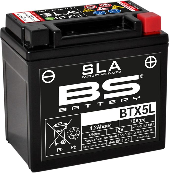 Motorcykelbatteri BS BTX5L/BTZ6S SLA (vedligeholdelsesfrit)