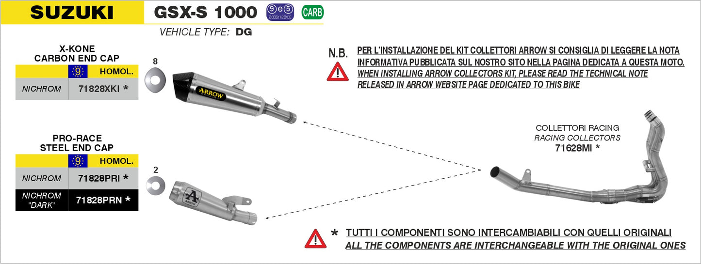 Suzuki GSX-S 1000 / 1000 F 2015-2016 Arrow udstødning. Slip-on udstødninger, komplette udstødninger, manifold/forrør. Find det hos Pitboxen.dk