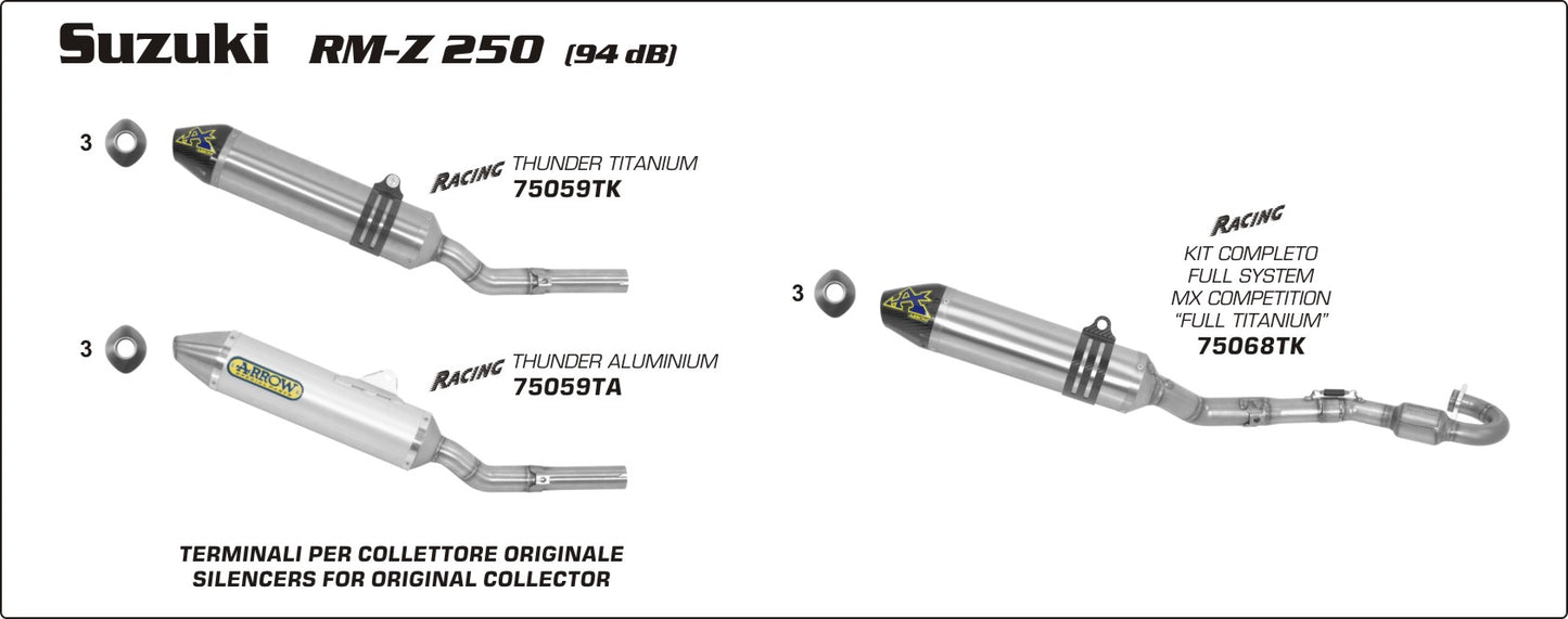 Suzuki RM-Z 250 2008-2009 Arrow udstødning. Slip-on udstødninger, komplette udstødninger, manifold/forrør. Find det hos Pitboxen.dk