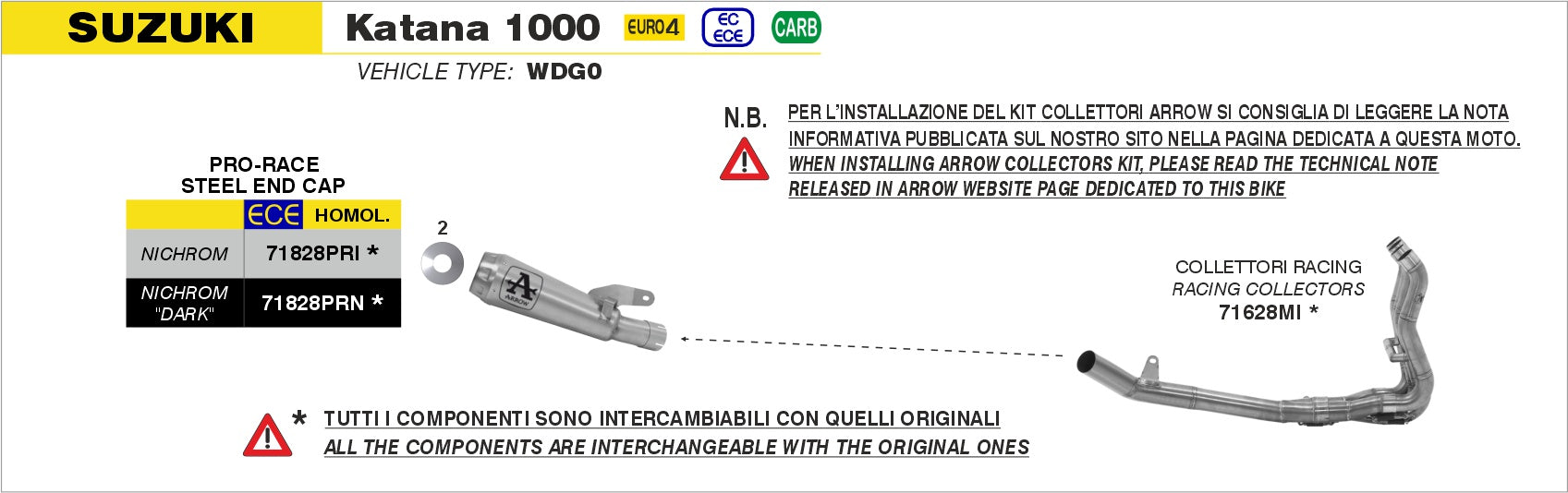Suzuki KATANA 1000 2019-2020 Arrow udstødning. Slip-on udstødninger, komplette udstødninger, manifold/forrør. Find det hos Pitboxen.dk