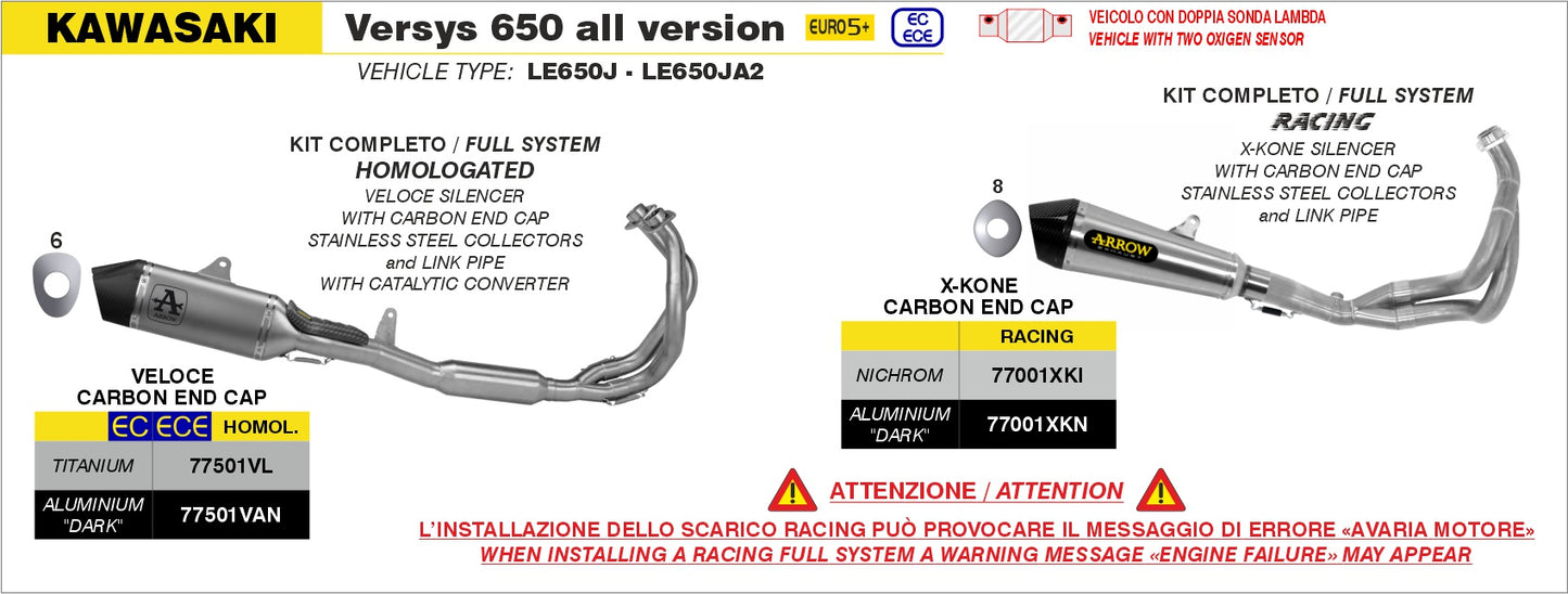 Kawasaki VERSYS 650 2025- Arrow udstødning. Slip-on udstødninger, komplette udstødninger, manifold/forrør. Find det hos Pitboxen.dk