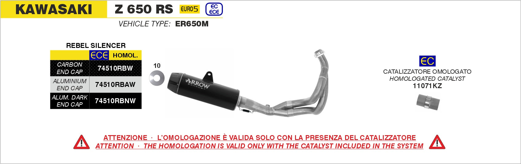 Kawasaki Z 650 RS 2021-2024 Arrow udstødning. Slip-on udstødninger, komplette udstødninger, manifold/forrør. Find det hos Pitboxen.dk