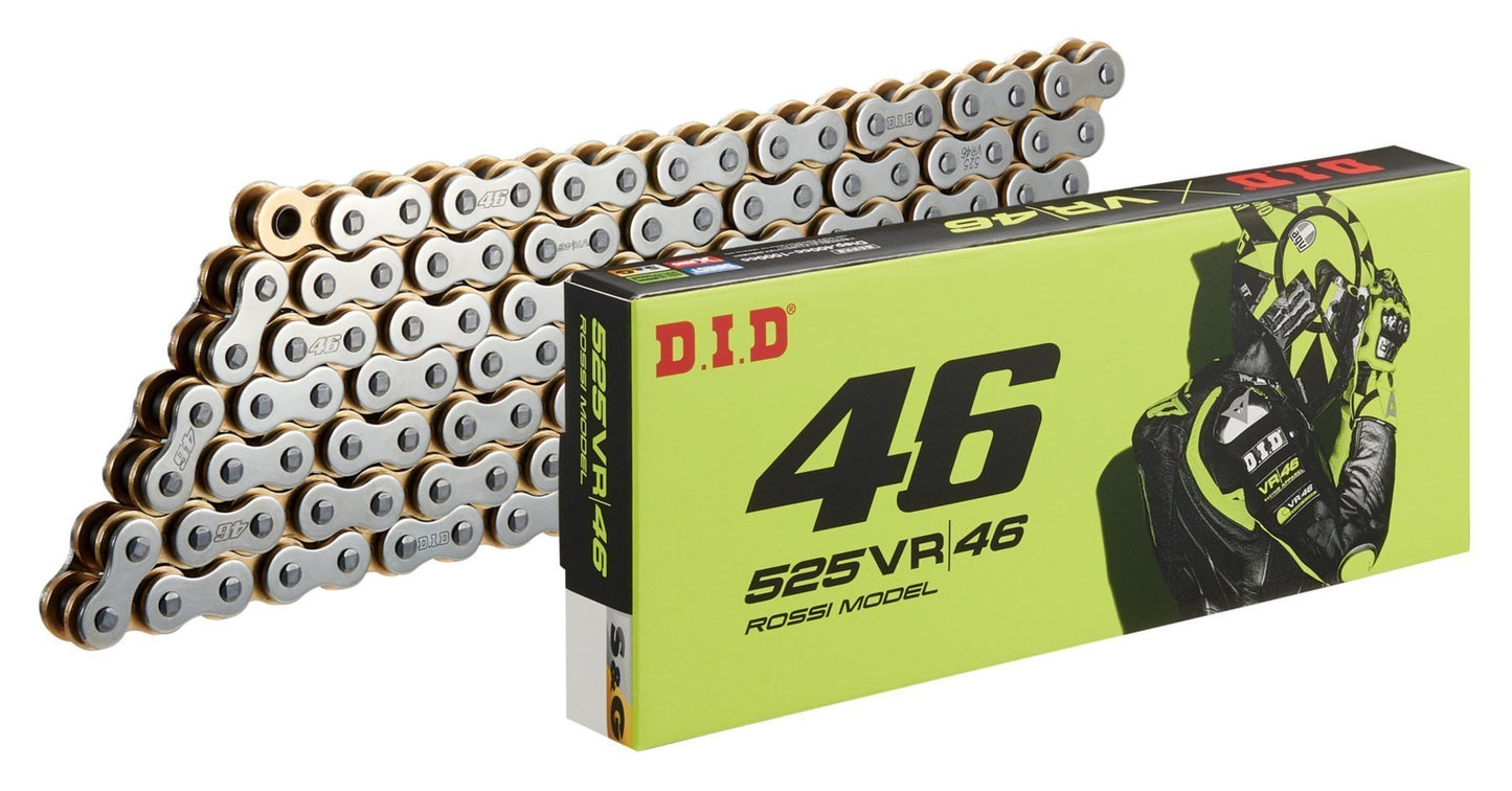 DID 525 VR46 Valentino Rossi kæde X ring guld med sølv link og VR46 logo
