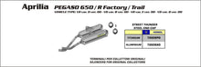 Aprilia PEGASO 650 Factory 2005-2011 Arrow udstødning. Slip-on udstødninger, komplette udstødninger, manifold/forrør. Find det hos Pitboxen.dk