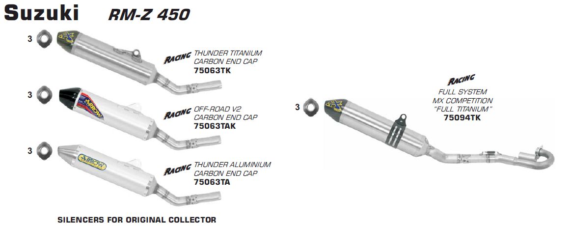 Suzuki RM-Z 450 2010- Arrow udstødning. Slip-on udstødninger, komplette udstødninger, manifold/forrør. Find det hos Pitboxen.dk