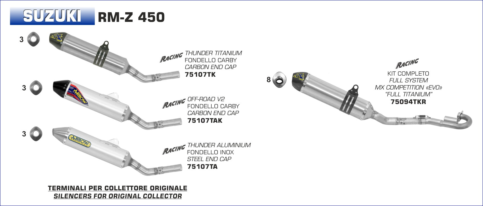 Suzuki RM-Z 450 2011-2013 Arrow udstødning. Slip-on udstødninger, komplette udstødninger, manifold/forrør. Find det hos Pitboxen.dk