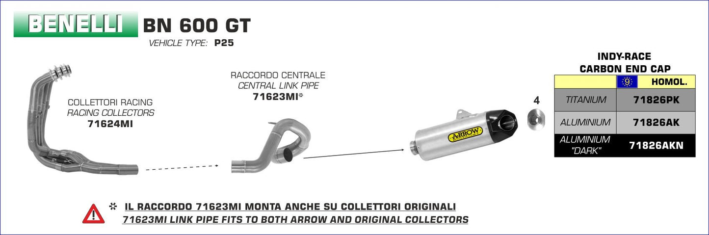 Benelli BN 600 GT 2013-2016 Arrow udstødning. Slip-on udstødninger, komplette udstødninger, manifold/forrør. Find det hos Pitboxen.dk