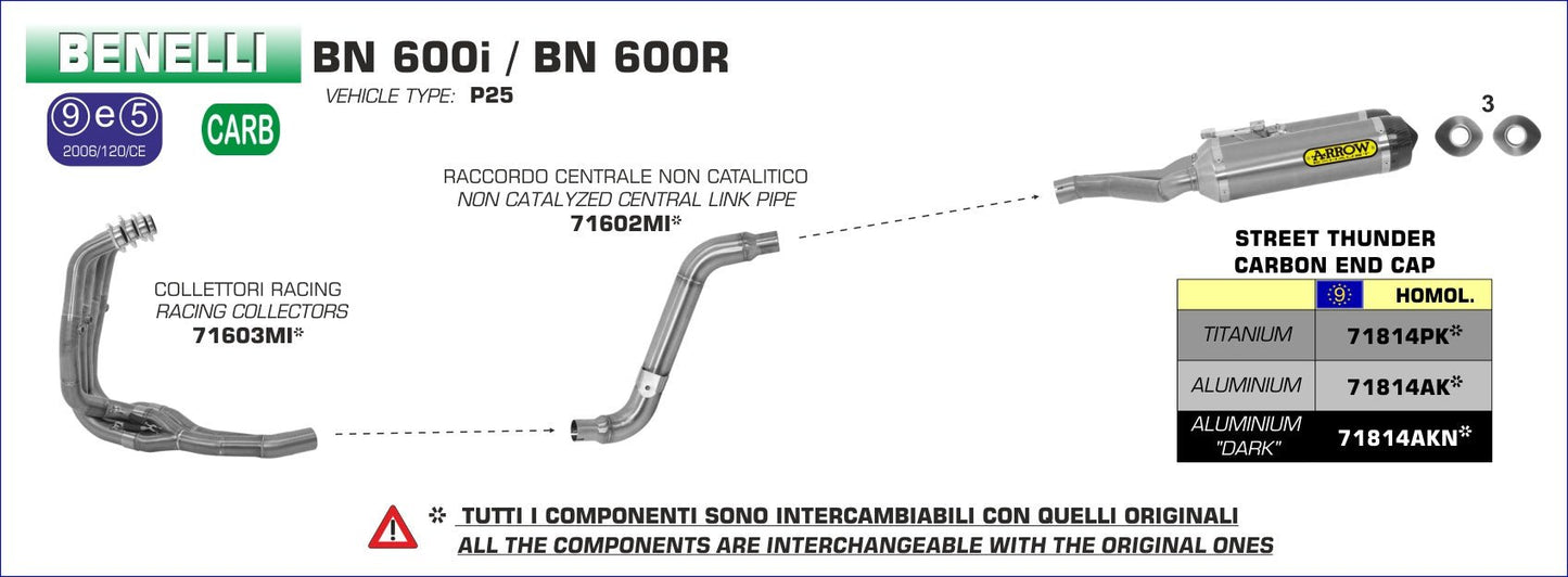 Benelli BN 600i / BN 600R 2013-2016 Arrow udstødning. Slip-on udstødninger, komplette udstødninger, manifold/forrør. Find det hos Pitboxen.dk