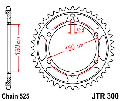 Black| zinc stål bagkædehjul 42T 525 - JTR300.42ZBK - JT Sprockets - Pitboxen.dk