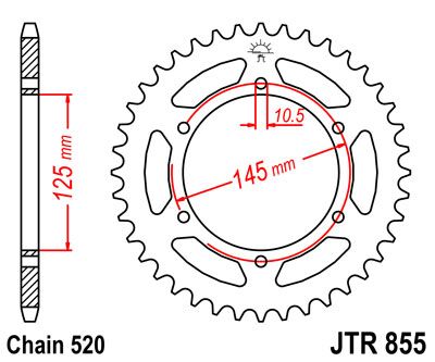 Black| zinc stål bagkædehjul 45T 520 - JTR855.45ZBK - JT Sprockets - Pitboxen.dk