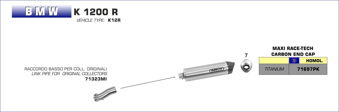 BMW K 1200 R 2005-2008 Arrow udstødning. Slip-on udstødninger, komplette udstødninger, manifold/forrør. Find det hos Pitboxen.dk