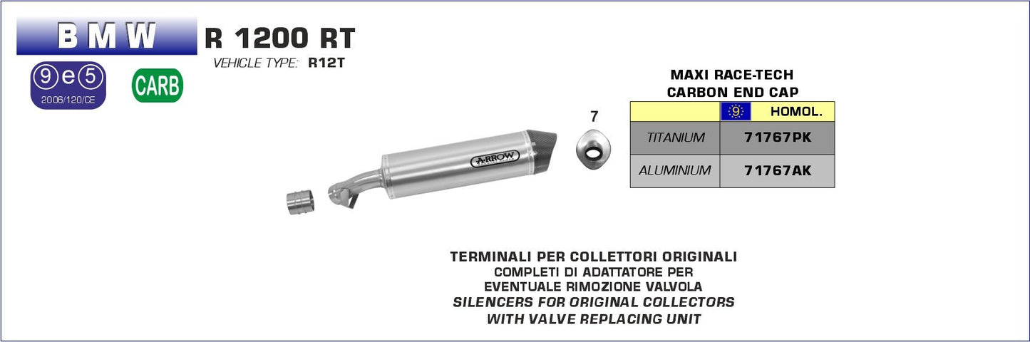 BMW R 1200 RT 2010-2013 Arrow udstødning. Slip-on udstødninger, komplette udstødninger, manifold/forrør. Find det hos Pitboxen.dk