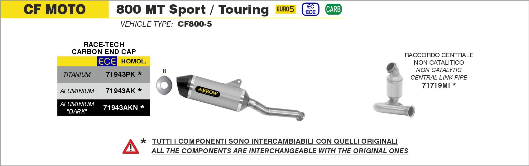 CF Moto 800 MT Sport / Touring 2023-2024 Arrow udstødning. Slip-on udstødninger, komplette udstødninger, manifold/forrør. Find det hos Pitboxen.dk