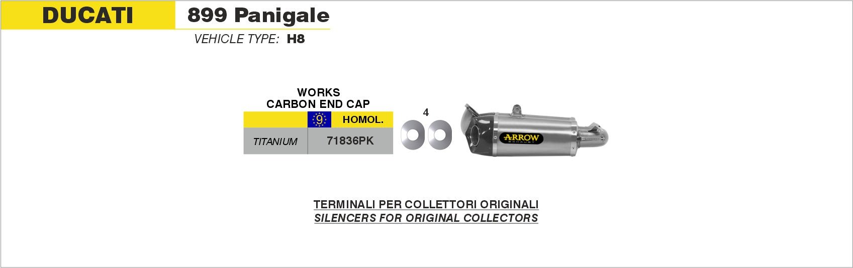 Ducati 899 Panigale 2014-2015 Arrow udstødning. Slip-on udstødninger, komplette udstødninger, manifold/forrør. Find det hos Pitboxen.dk