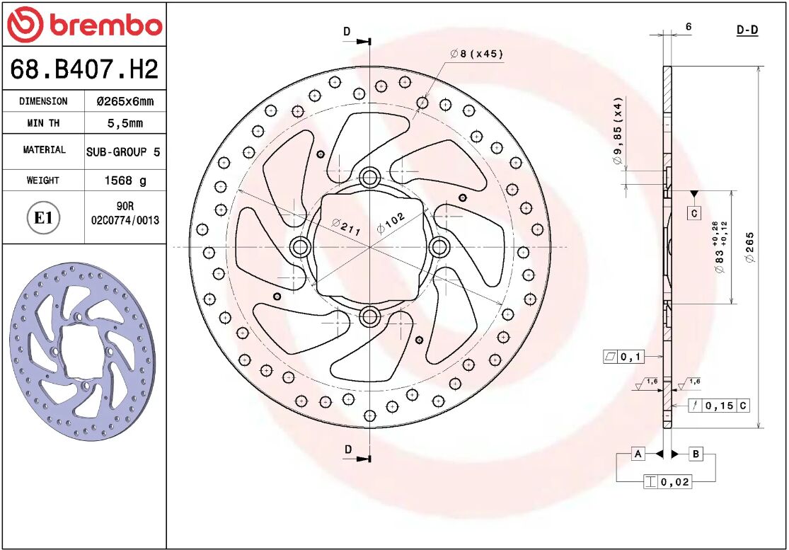 Ducati Carbon 11 - 18 m.fl. bremseskive bag, ORO fast - Brembo - Pitboxen.dk