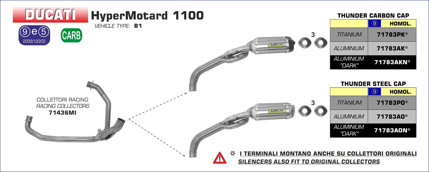 Ducati Hypermotard 1100 2007-2012 Arrow udstødning. Slip-on udstødninger, komplette udstødninger, manifold/forrør. Find det hos Pitboxen.dk