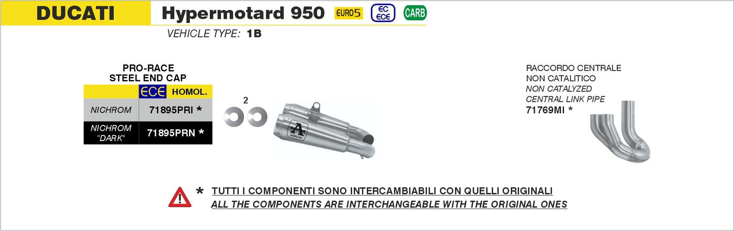 Ducati Hypermotard 950 / 950 SP 2022-2024 Arrow udstødning. Slip-on udstødninger, komplette udstødninger, manifold/forrør. Find det hos Pitboxen.dk